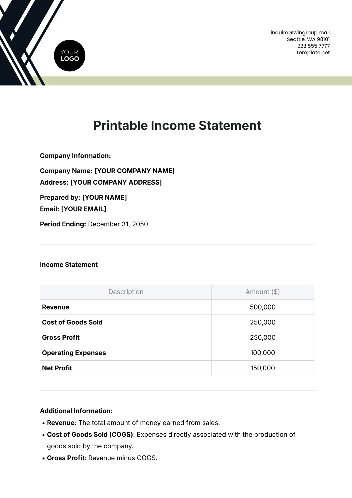 Free Printable Income Statement Template To Edit Online
