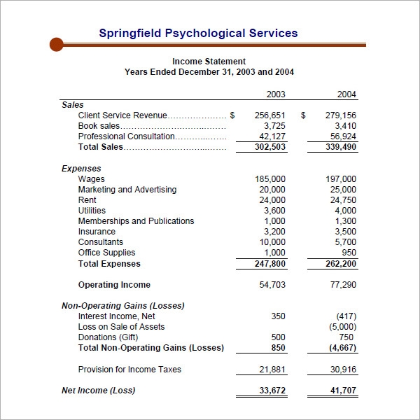 Free Printable Income Statement Template