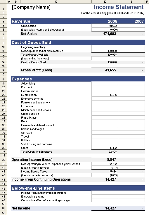 Free Printable Income Statement