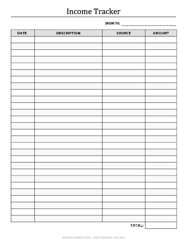 Free Printable Income Tracker Template