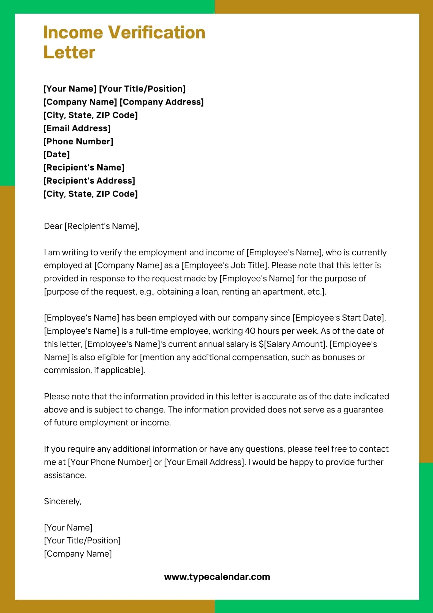 Free Printable Income Verification Letter Templates PDF 51 OFF