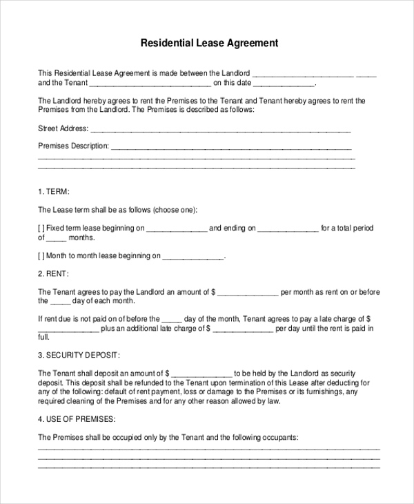 FREE Printable Lease Agreement Form Template