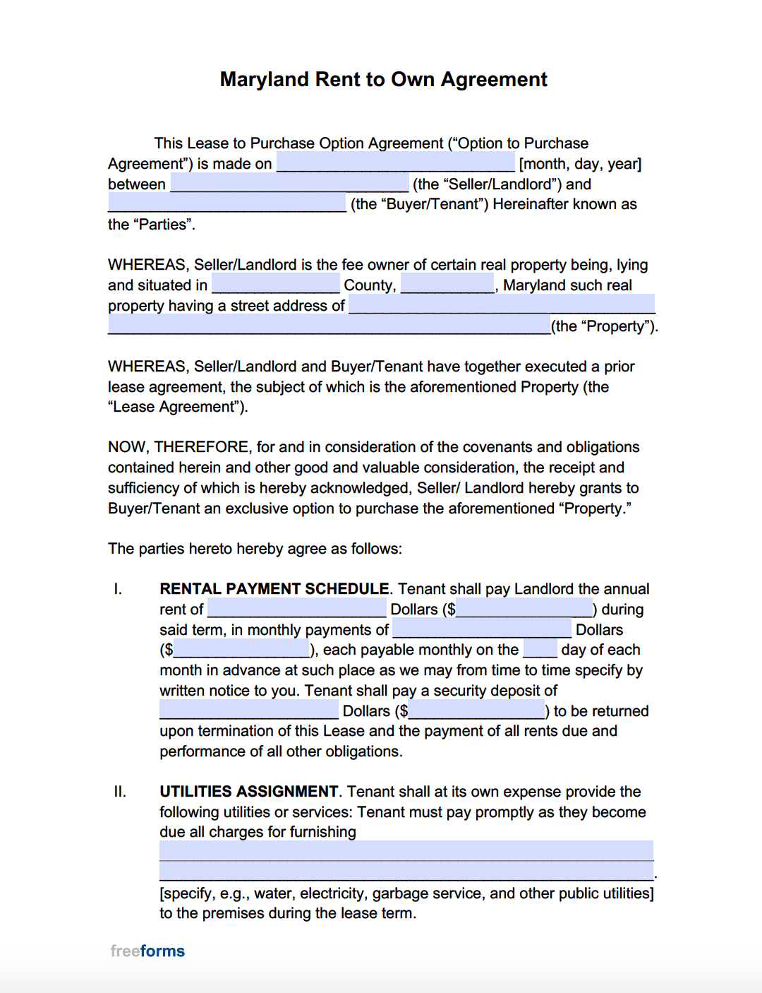 Free Printable Lease Agreement Maryland