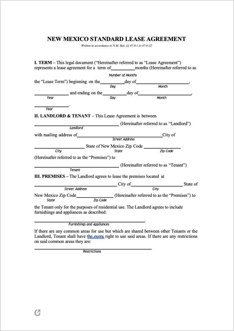 FREE Printable Lease Agreement New Mexico Printable Lease Agreement