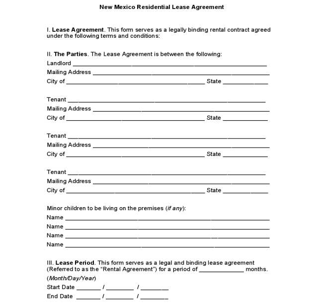 FREE Printable Lease Agreement New Mexico Printable Lease Agreement