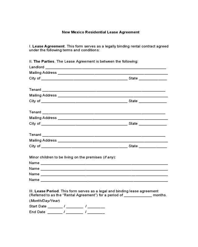 FREE Printable Lease Agreement New Mexico Printable Lease Agreement