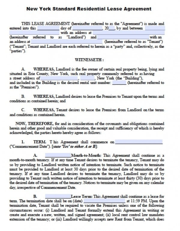 FREE Printable Lease Agreement New York Printable Lease Agreement