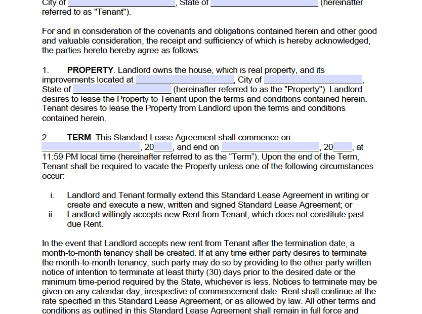 FREE Printable Lease Agreements For Renting A House Printable Lease