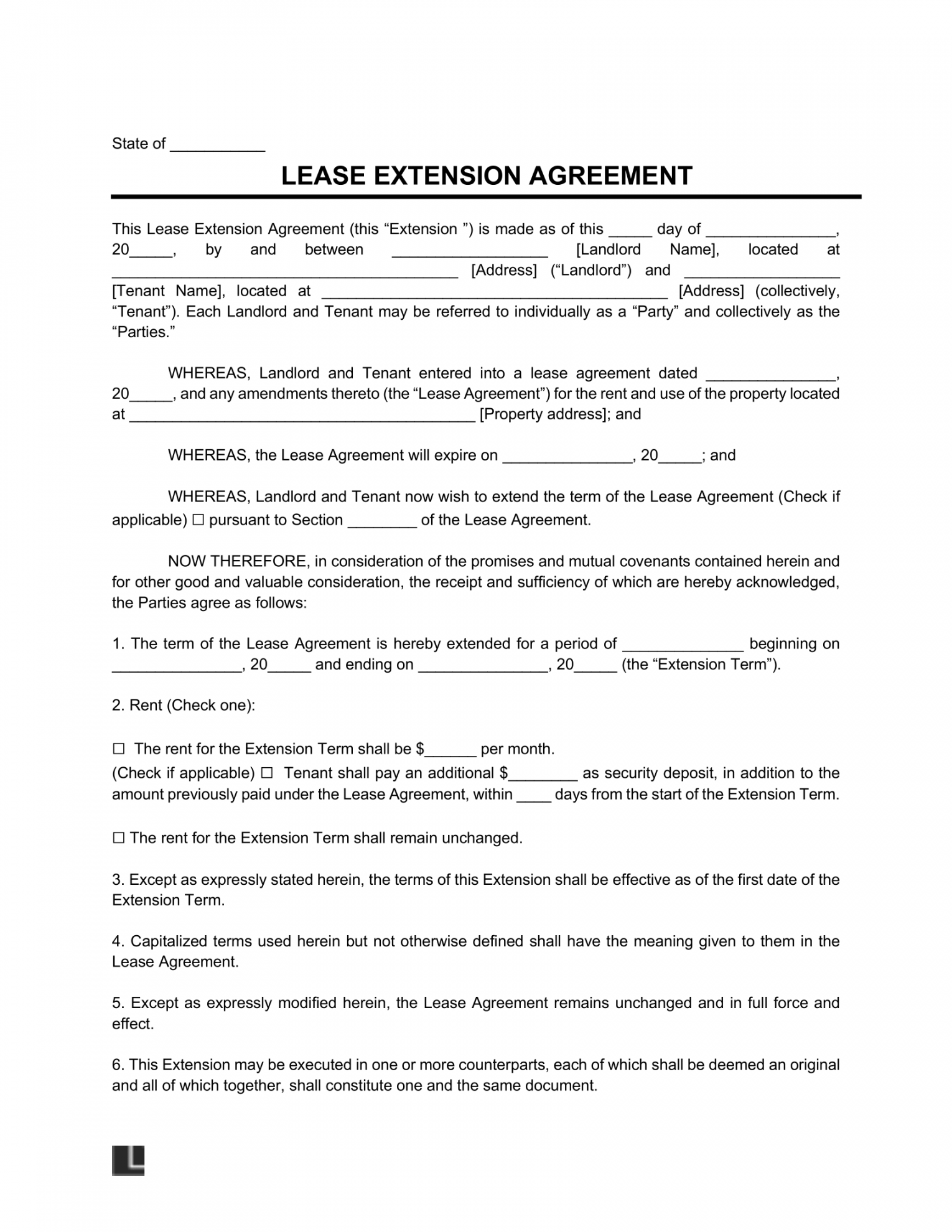Free Printable Lease Extension Agreement FREE Printable HQ