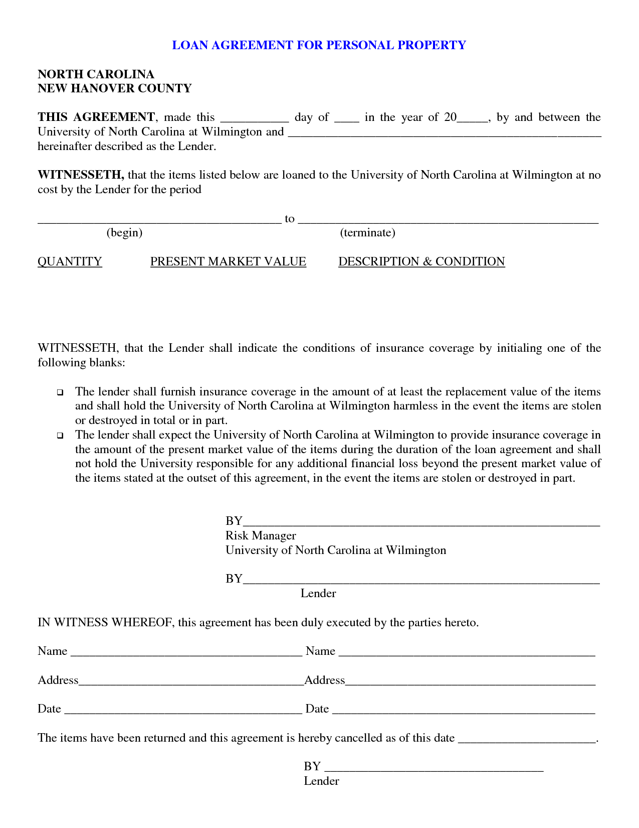 Free Printable Loan Agreement Form Form GENERIC 