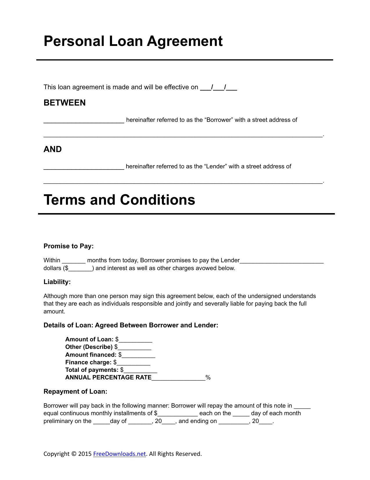 Free Printable Loan Agreement Form Free Printable