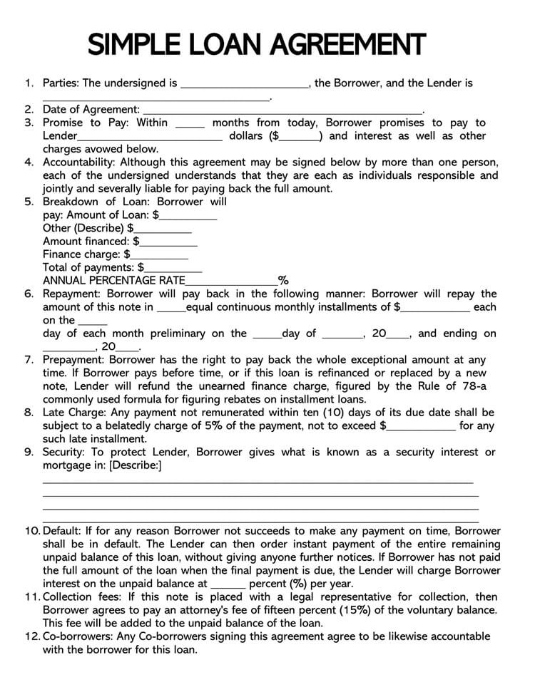 Free Printable Loan Agreement Template