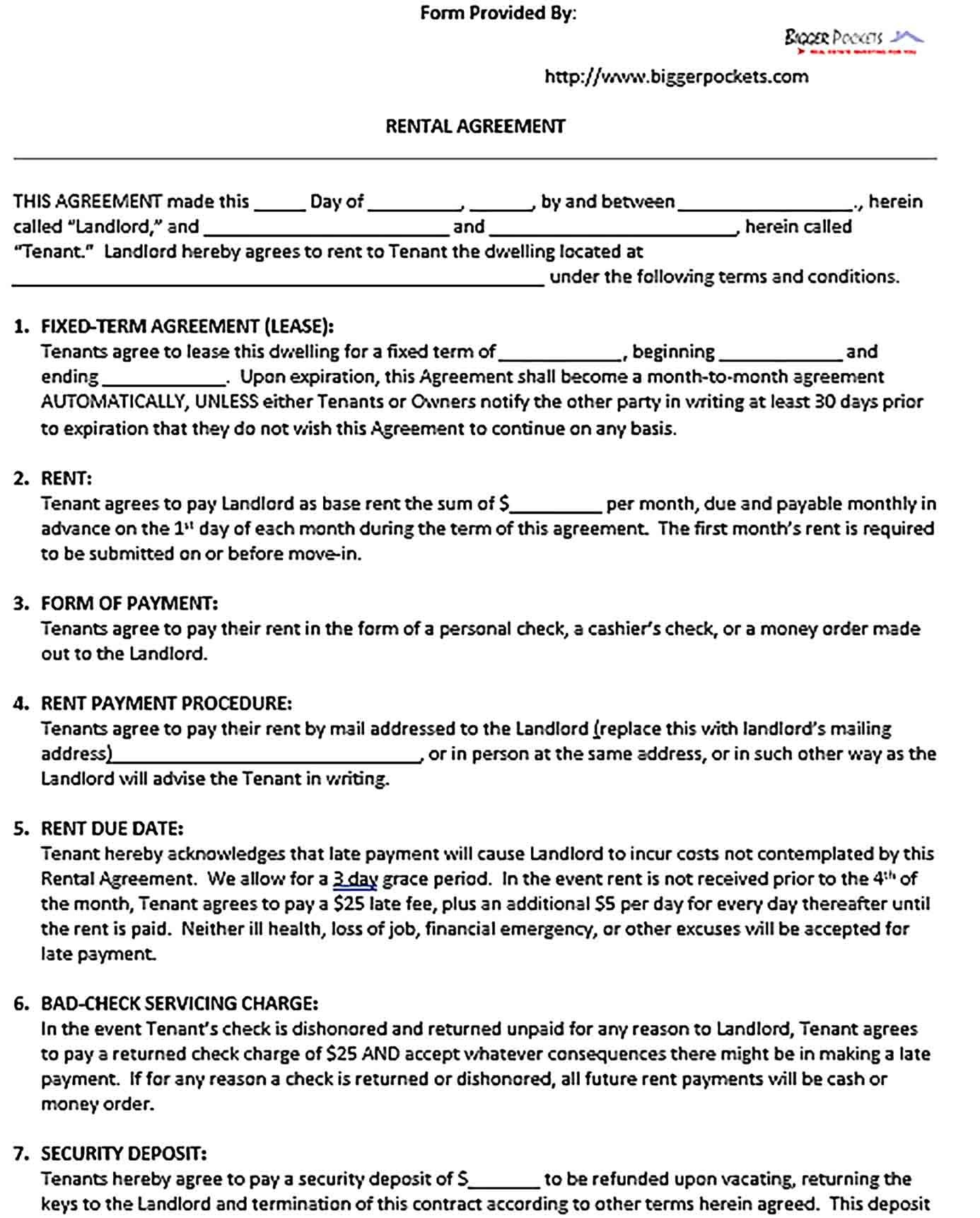 Free Printable Lot Rental Agreement