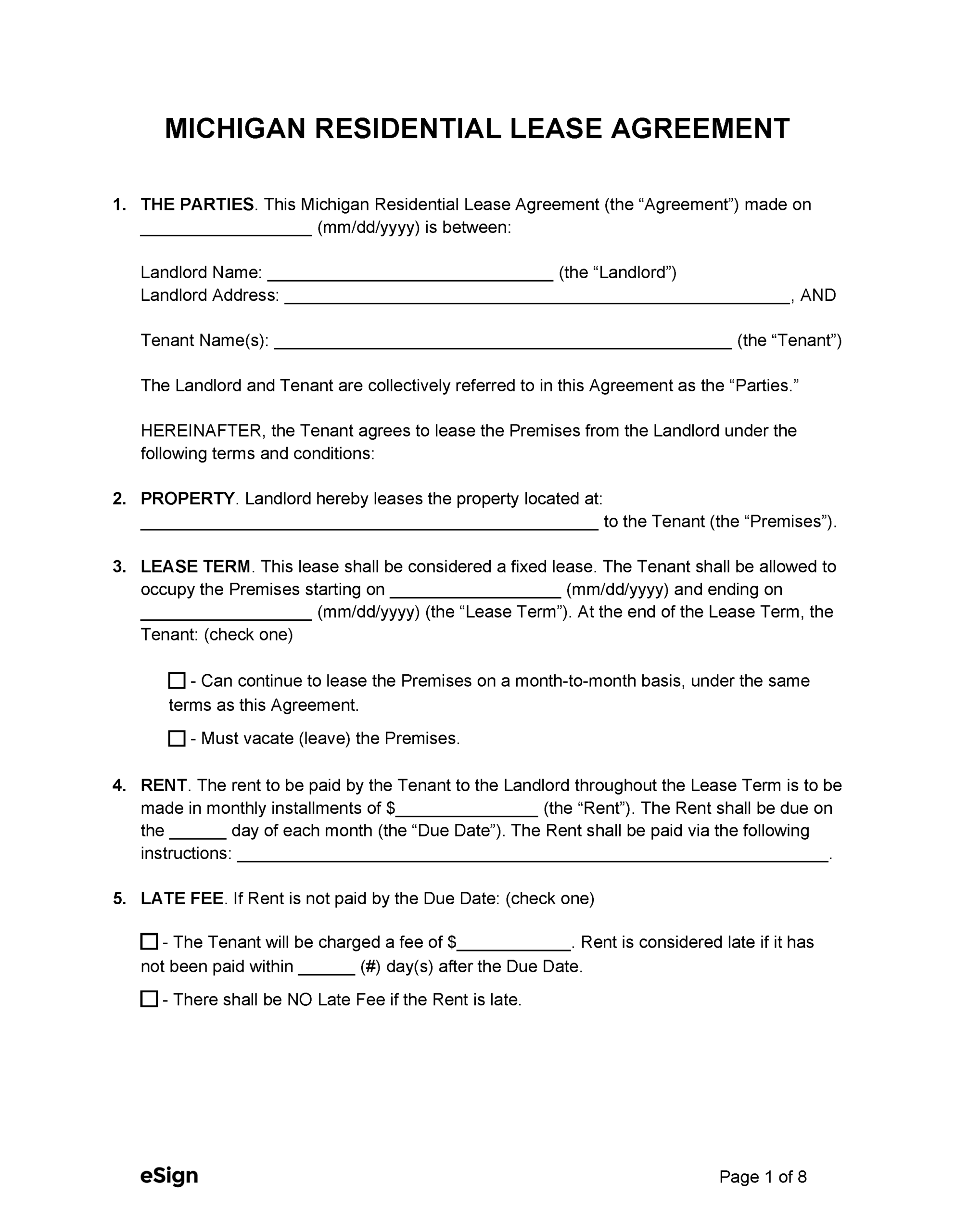 Free Printable Michigan Residential Lease Agreement Printable 