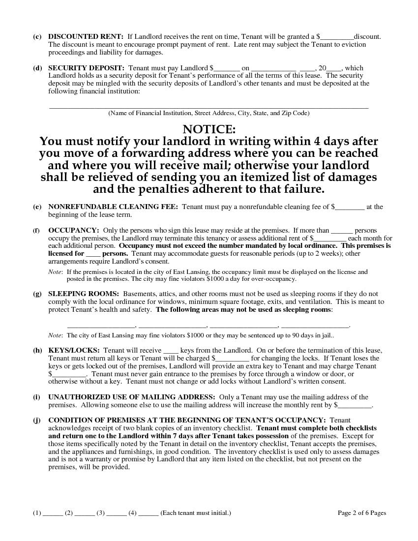 Free Printable Michigan Residential Lease Agreement Printable 