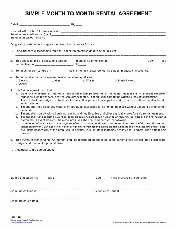 Free Printable Month To Month Lease Agreement