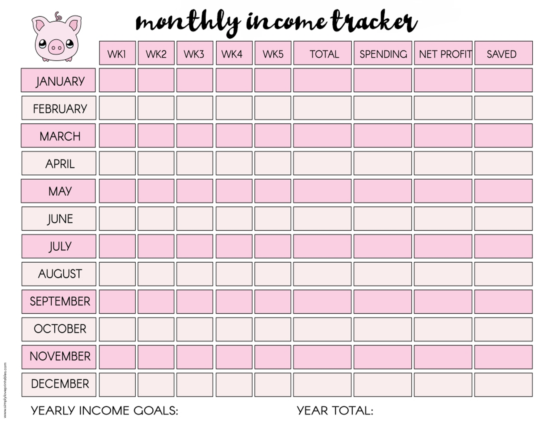 Free Printable Monthly Income Trackers Simply Love Printables