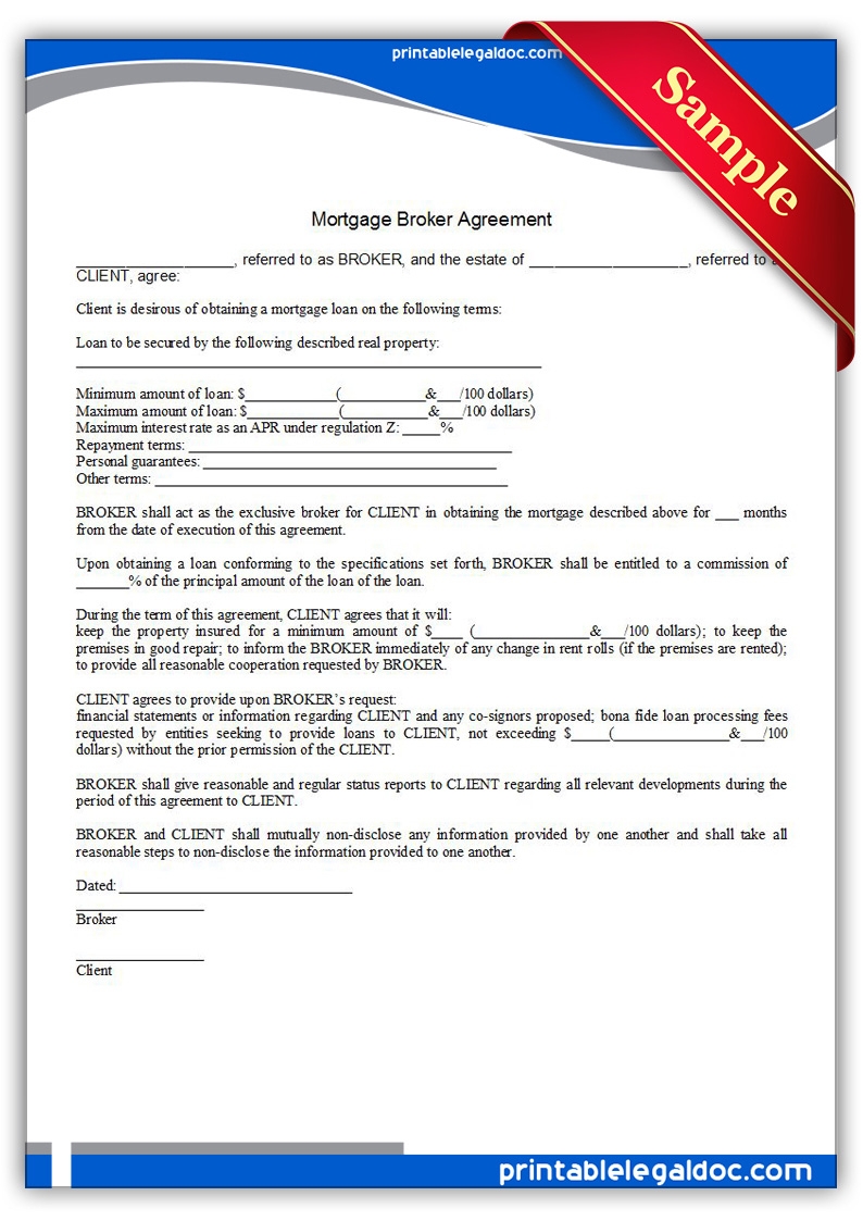 Free Printable Mortgage Broker Agreement Form GENERIC 
