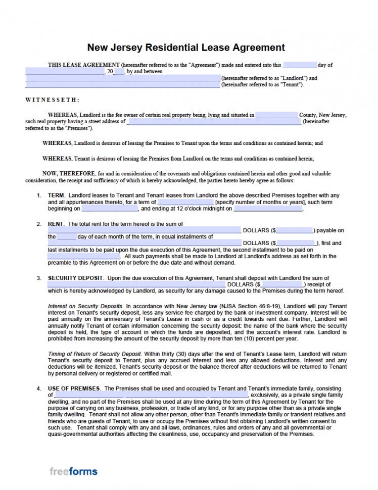 Free Printable Nj Residential Lease Agreement FREE Printable A Z