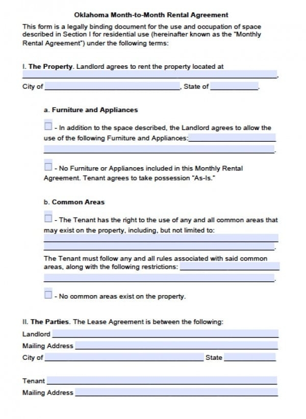 FREE Printable Oklahoma Residential Lease Agreement Printable Lease 
