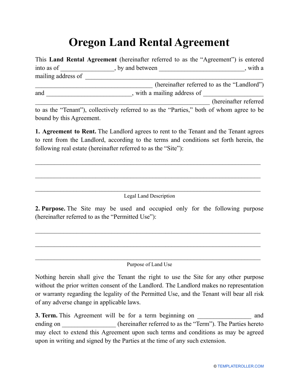Free Printable Oregon Rental Agreement