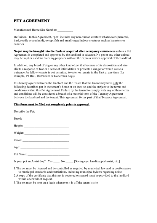 Free Printable Pet Agreement Form Printable Forms Free Online