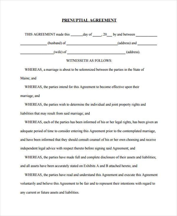 Free Printable Prenuptial Agreement Form Printable Forms Free Online