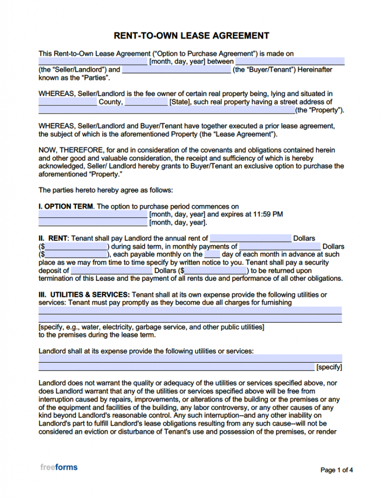 FREE Printable Rent To Own Lease Agreement Printable Lease Agreement