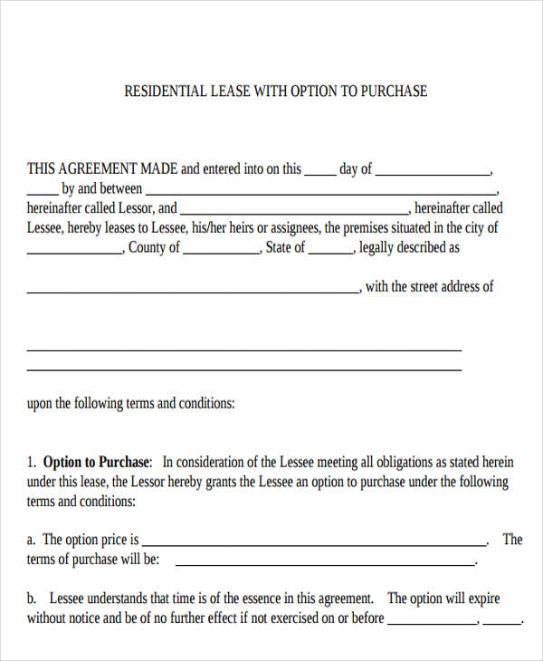 Free Printable Rent To Own Lease Agreement