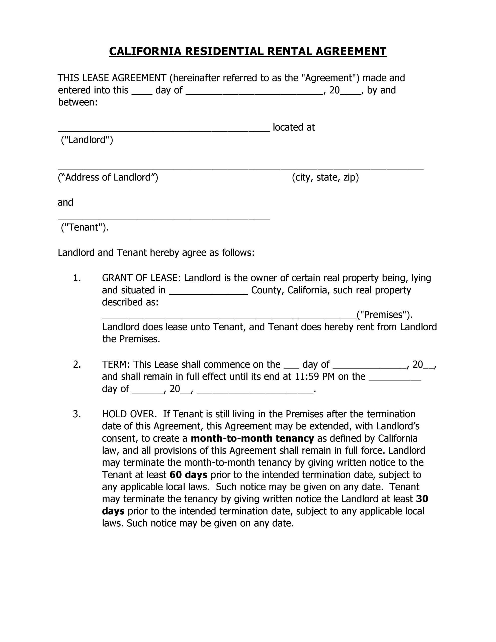 Free Printable Rental Agreement Form California Printable Forms Free 
