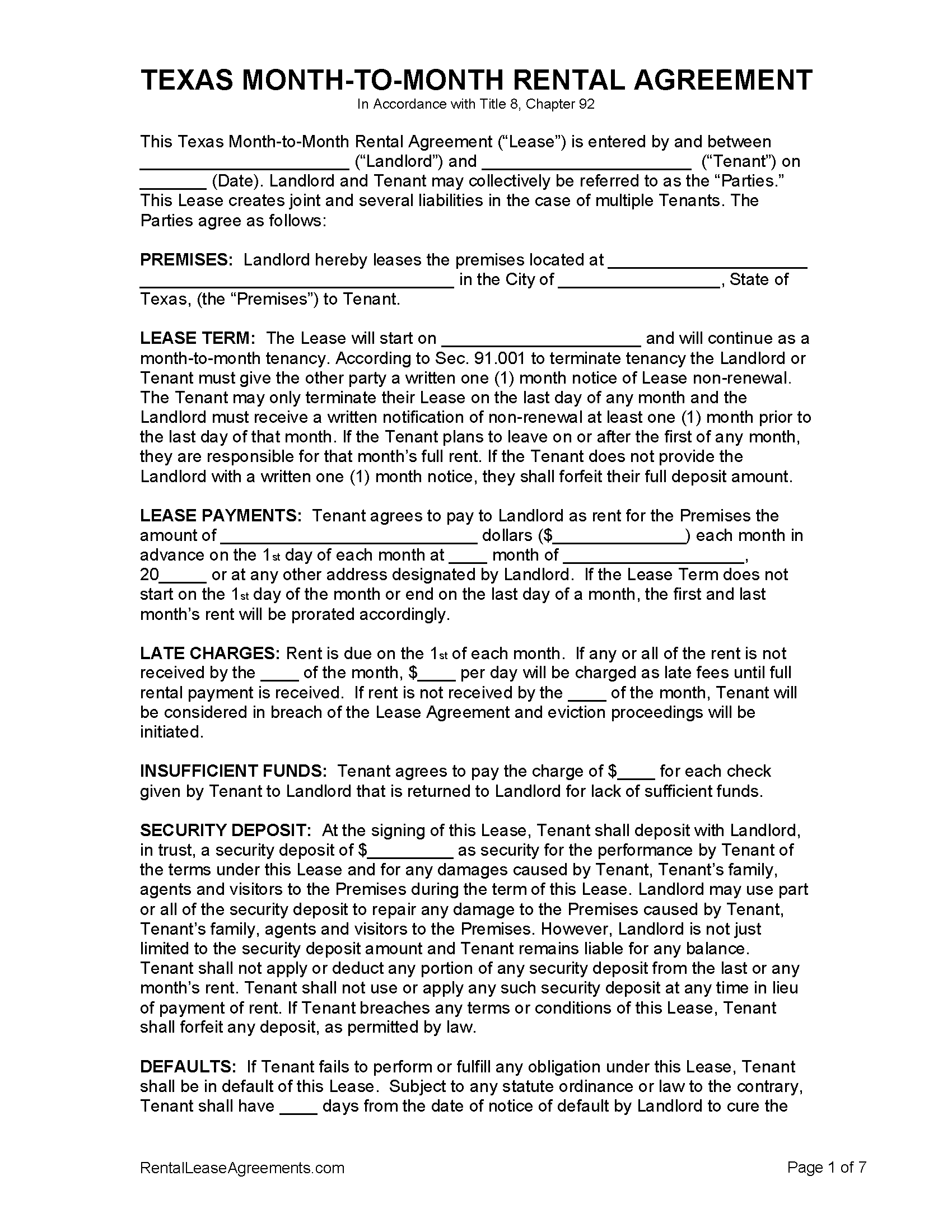 Free Printable Rental Agreement Texas Printable Templates