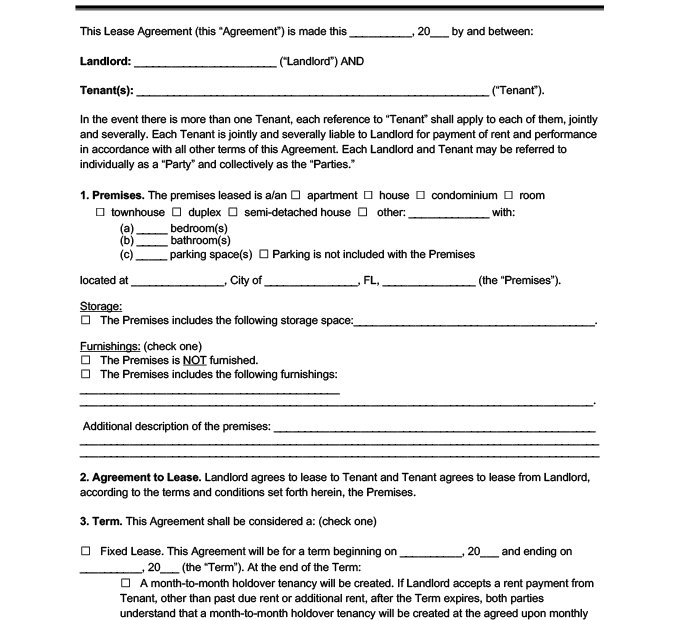 FREE Printable Rental Lease Agreement Florida Printable Lease Agreement