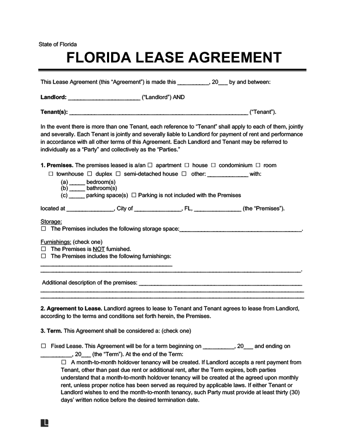 FREE Printable Rental Lease Agreement Florida Printable Lease Agreement