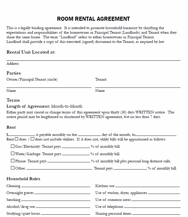 Free Printable Room Rental Agreement AlphabetWorksheetsFree