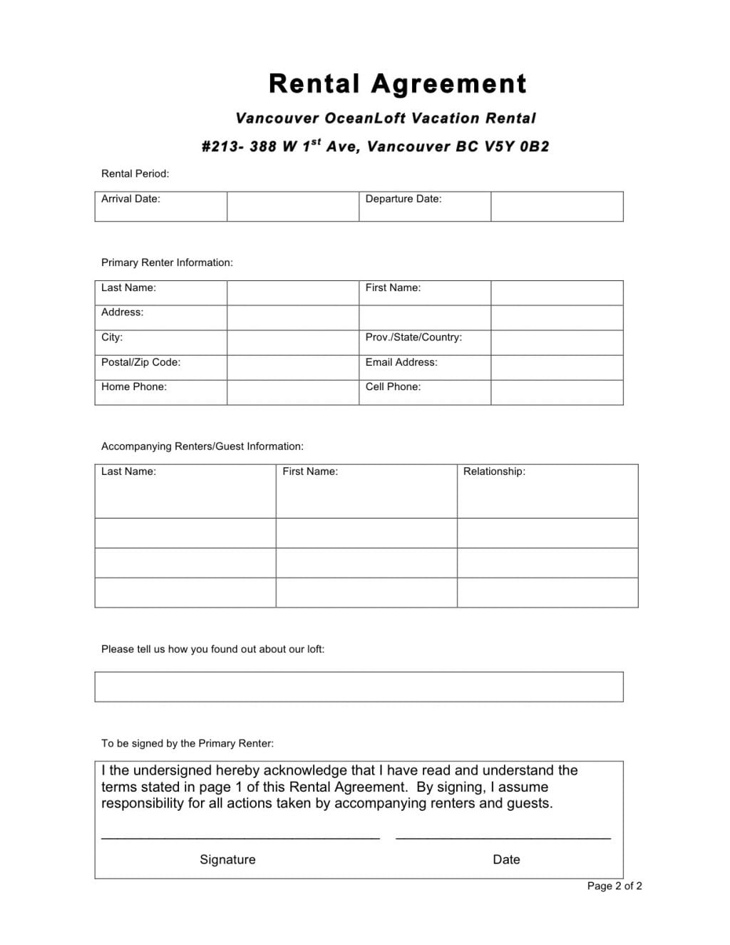 Free Printable Rv Rental Agreement Forms Printable Forms Free Online