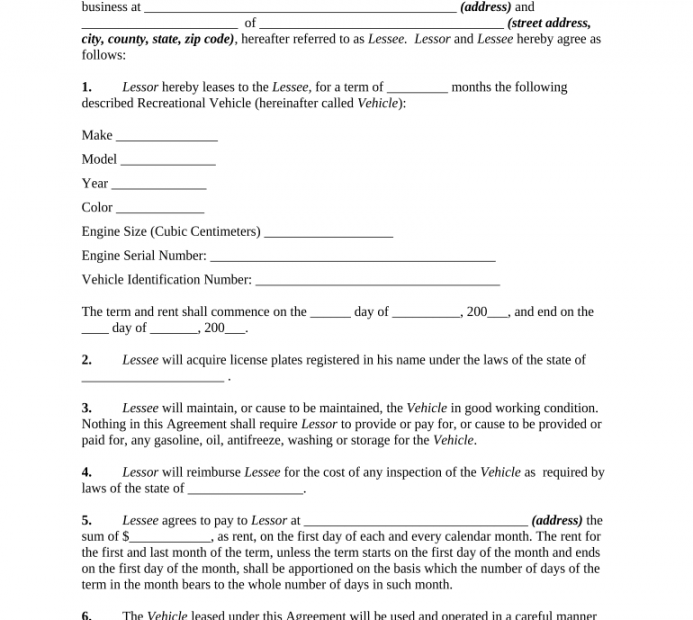 Free Printable Rv Rental Agreement FREE Printable A Z