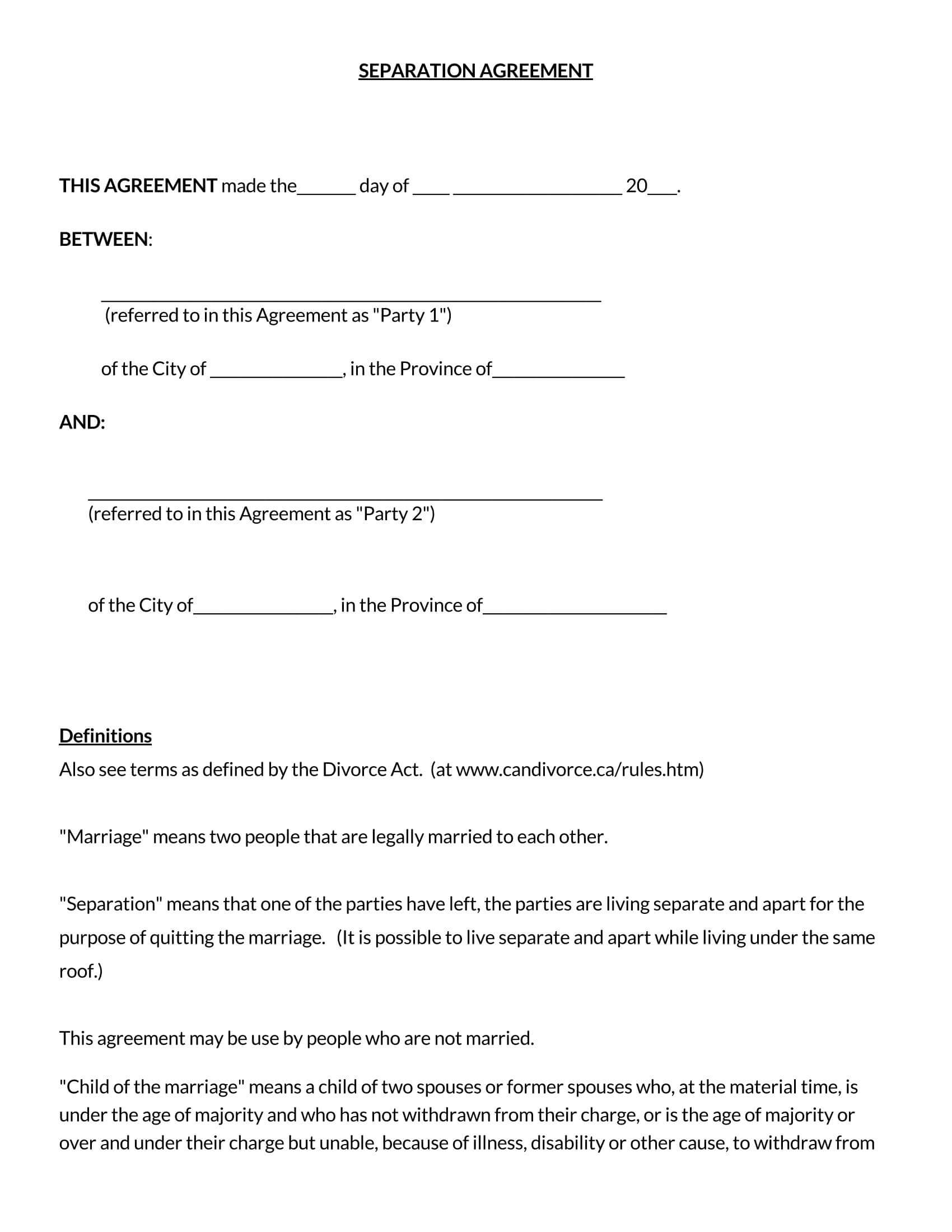 Free Printable Separation Agreement Form Printable Forms Free Online
