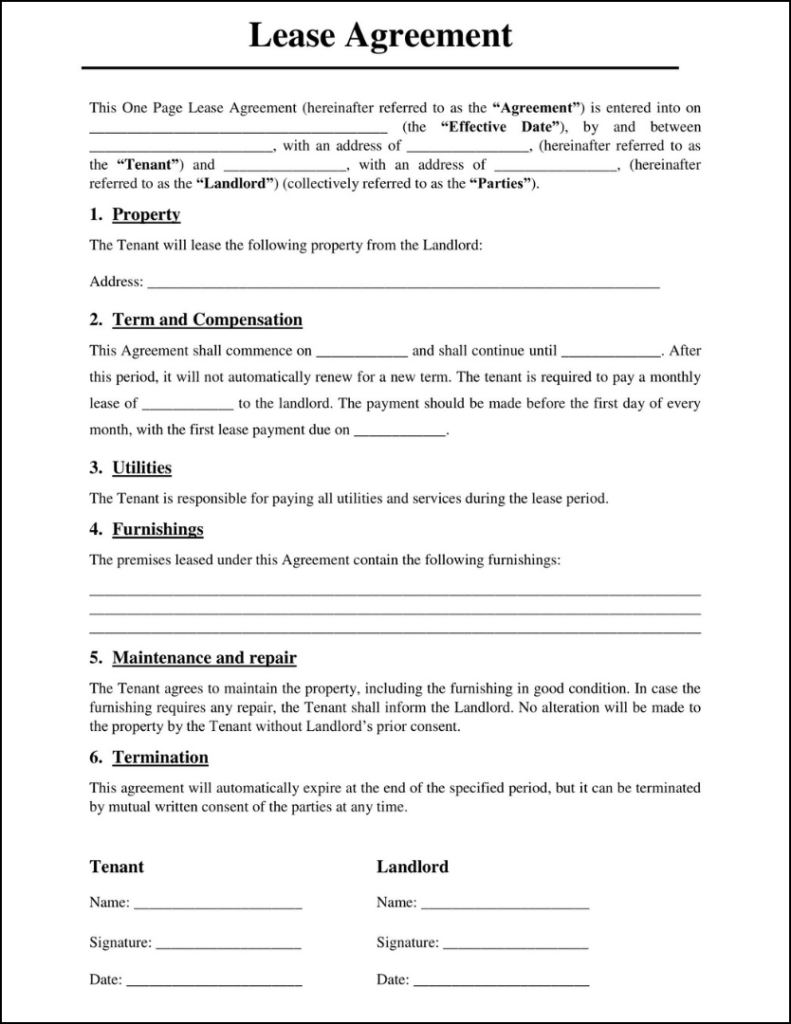 Free Printable Simple One Page Lease Agreement Free Printables Hub