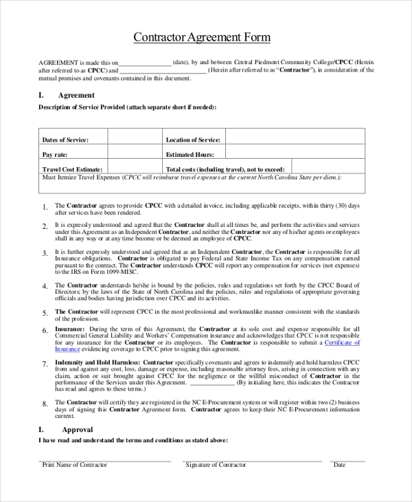 Free Printable Tile Contractor Service Agreement Form Printable Forms 