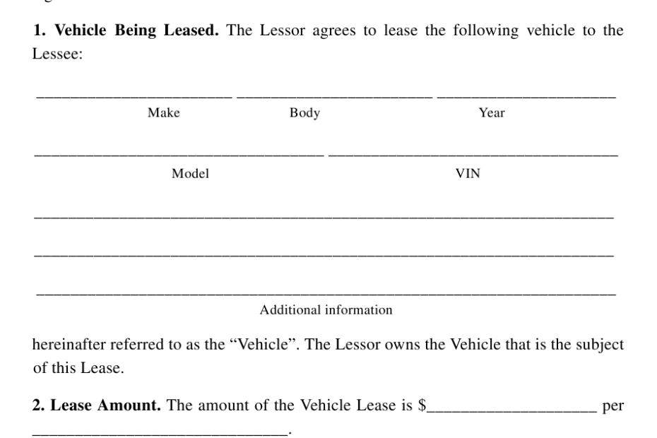 FREE Printable Vehicle Lease Agreement Printable Lease Agreement