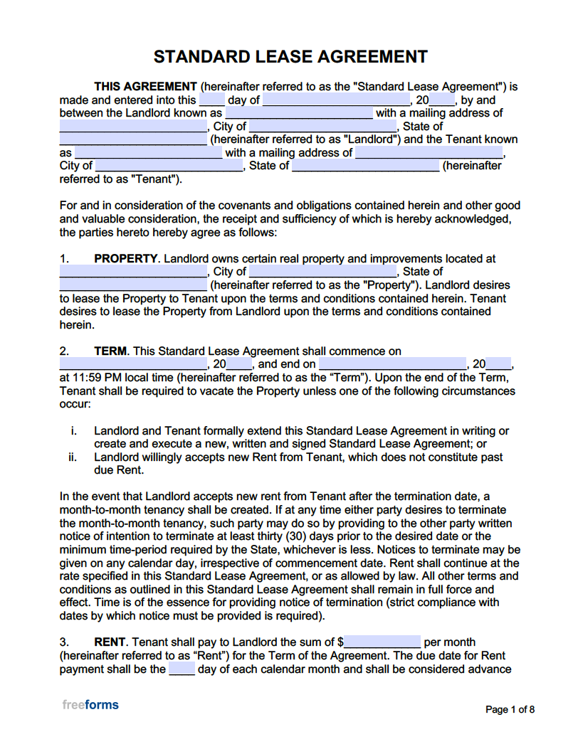 Free Residential Lease Agreement Printable