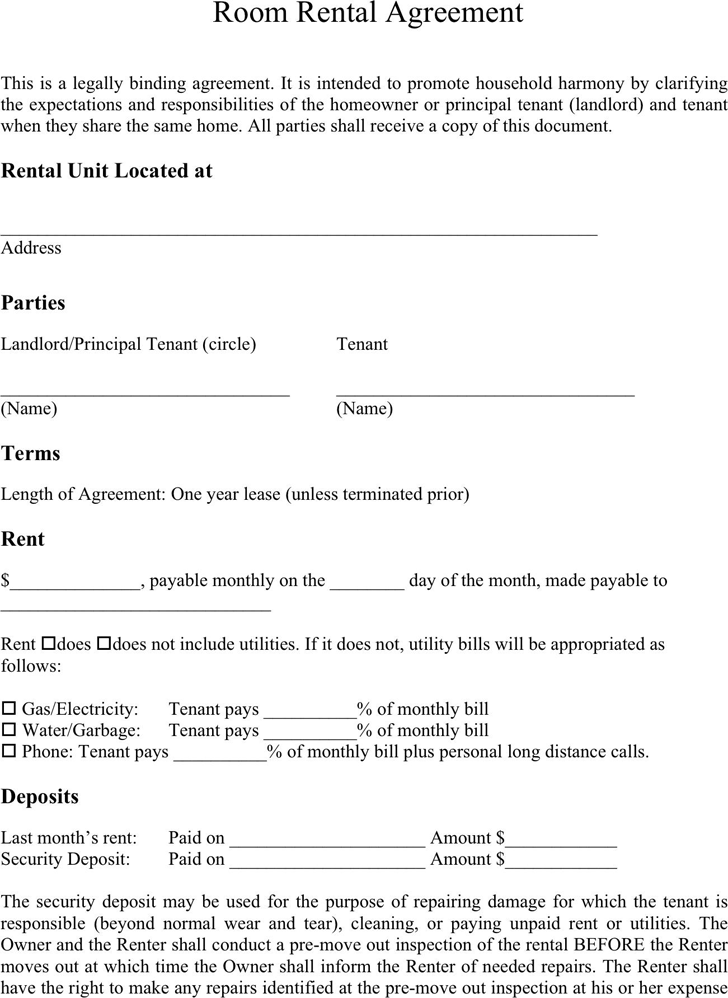 Free Room Rental Agreement Template