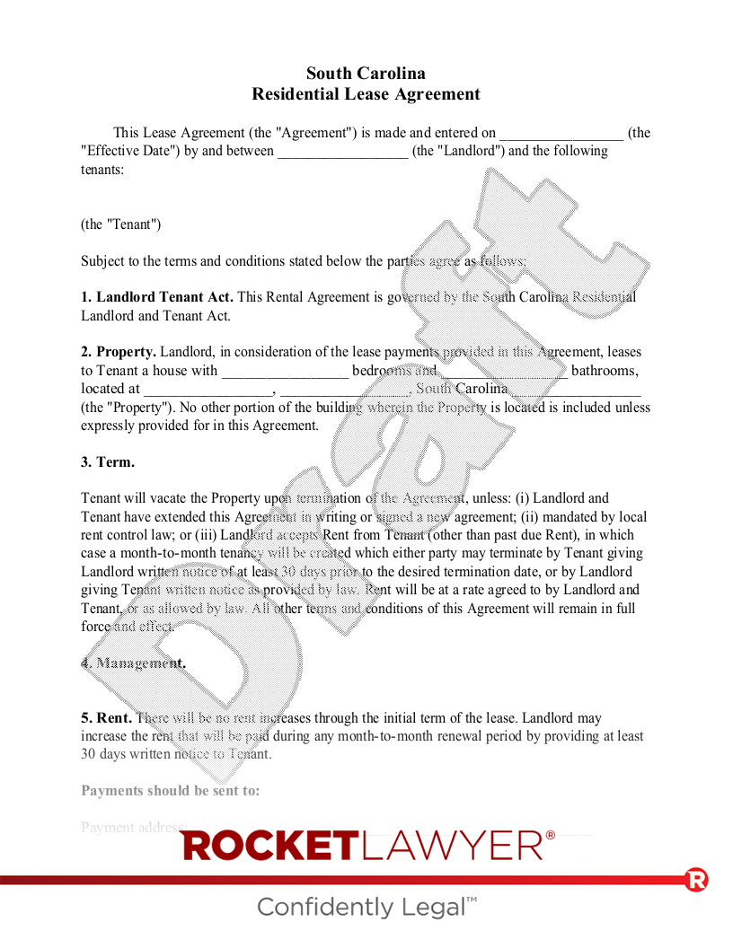 Free SC Lease Agreement Make Download Rocket Lawyer Worksheets 