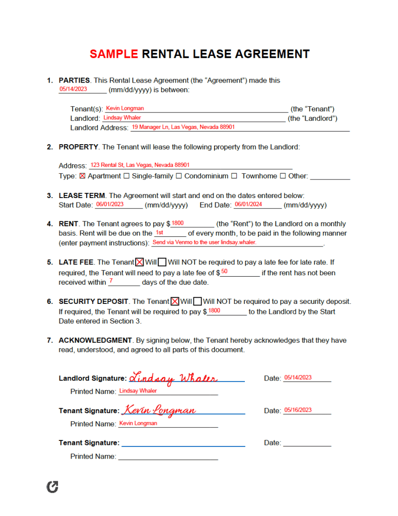 Free Simple 1 Page Rental Lease Agreement PDF WORD RTF 