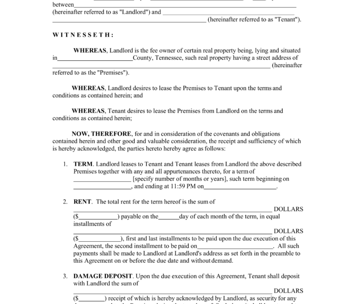 Free Tennessee Standard Residential Lease Agreement Template PDF