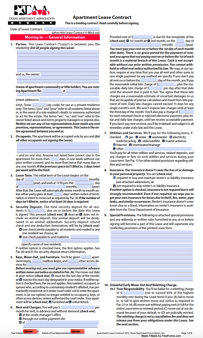 Free Texas Standard Residential Lease Agreement Template PDF WORD