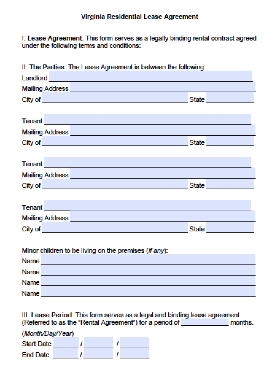 Free Virginia Residential Lease Agreement PDF Word doc 
