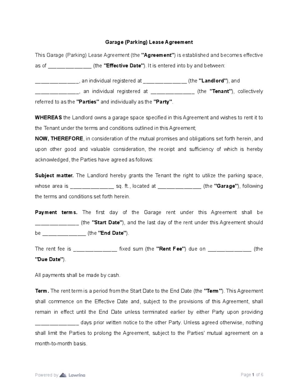 Garage Lease Agreement Template PDF Lawrina