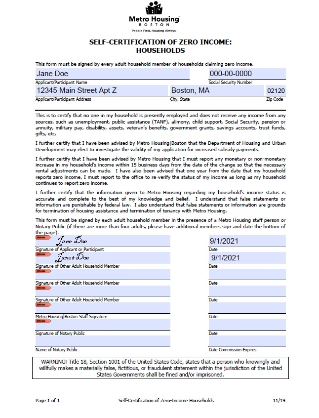 Hadc Zero Income Form Printable Printable Forms Free Online
