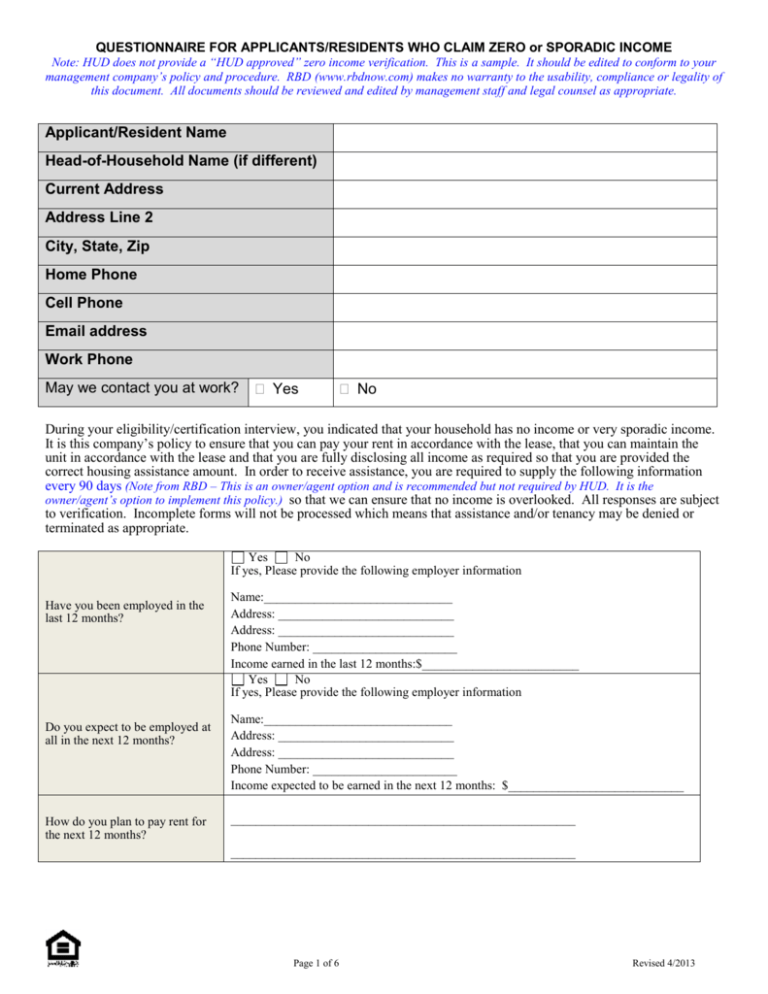Hadc Zero Income Form Printable Printable Forms Free Online